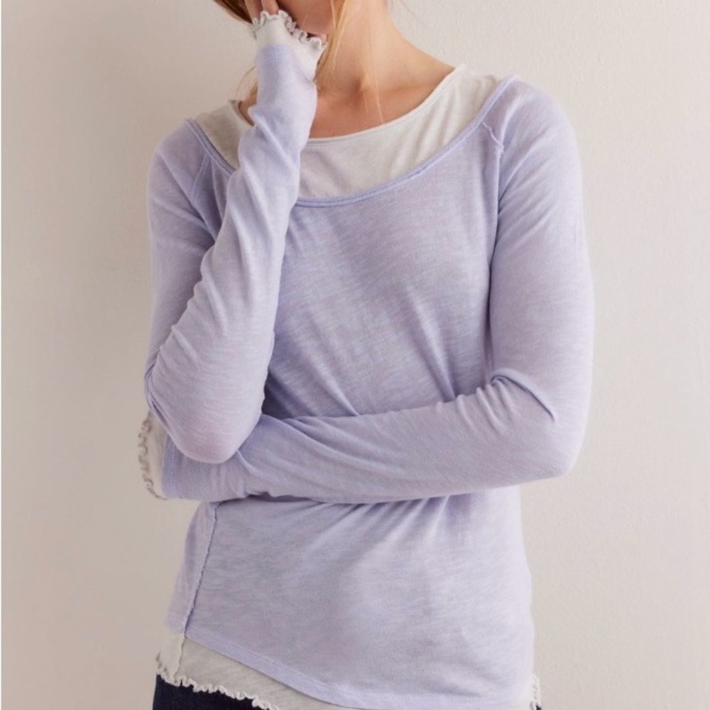 NWT Free People We the Free two’s a charm long sleeve top in icelandic blue- S - Picture 3 of 3